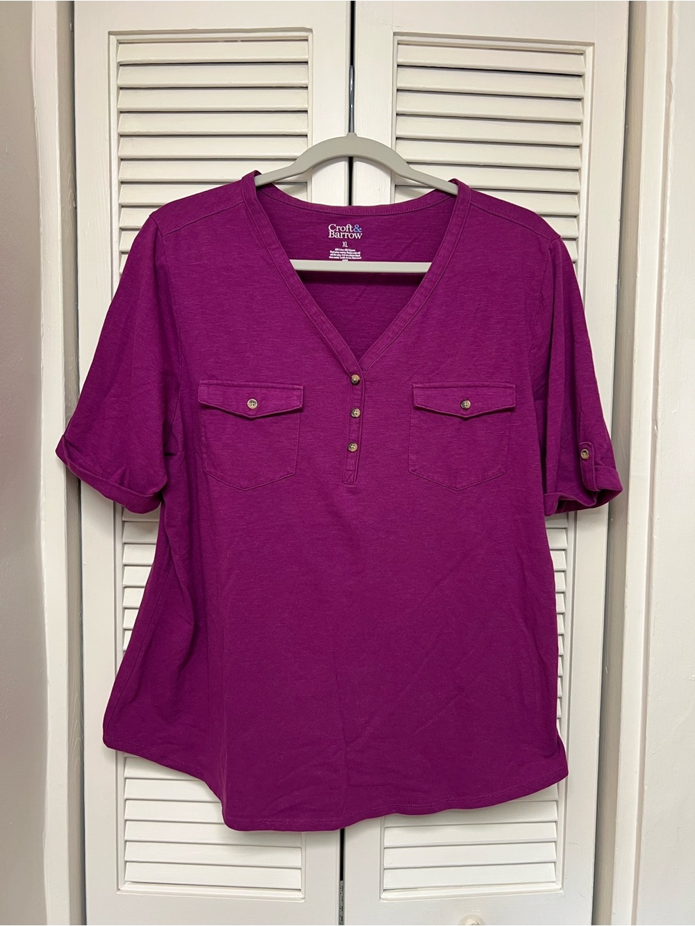 croft & barrow Women's Short-Sleeve V-Neck Top — Magenta